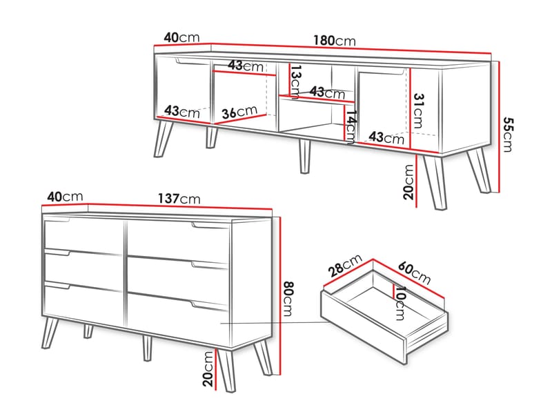 Virello Møbelsæt til stuen - TV-bænk og skænk - brun - Møbler - Møbelsæt - Møbelsæt til stuen