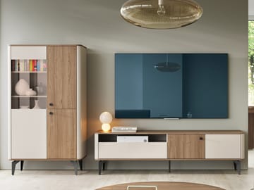 Zeyrin Møbelsæt til stuen - Tv-bænk + Vitrineskab - Brun|beige|sort - Møbler - Møbelsæt - Møbelsæt til stuen