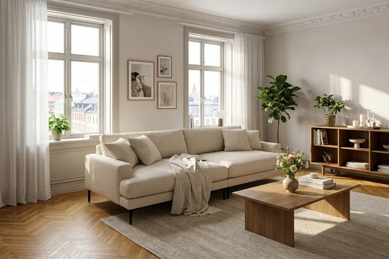 Menard Premium 5-personers dyb sofa i chenille - Beige - Møbler - Sofaer