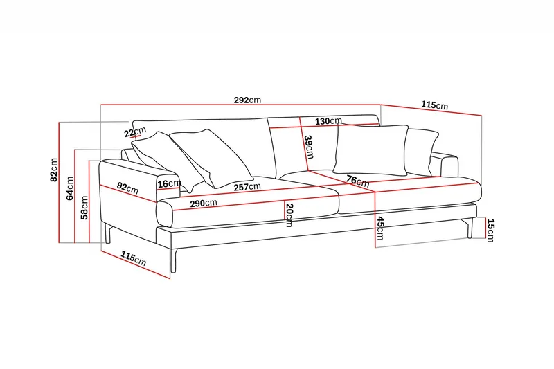 Menard Premium 5-personers dyb sofa i chenille - Lysbeige - Møbler - Sofaer
