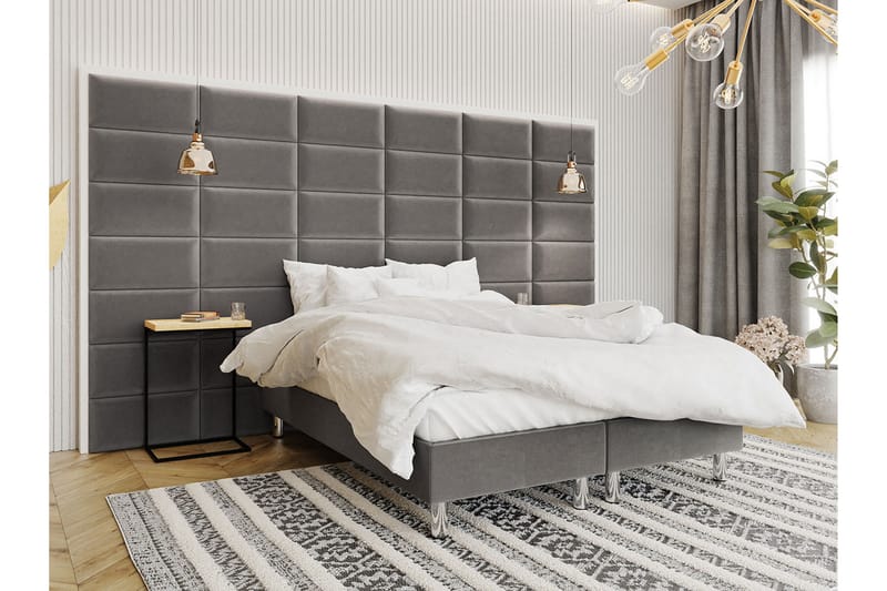 Adeliza Kontinentalseng 140x200 cm+Panel 60 cm - Grå - Komplet sengepakke