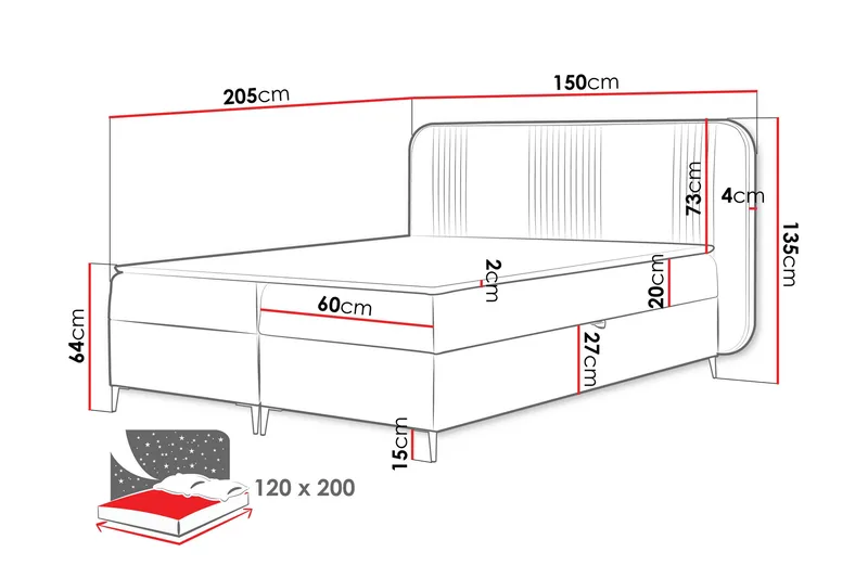 Alani Sengespakke Kontinentalseng 120x200 cm - Sort - Møbler - Senge - Komplet sengepakke