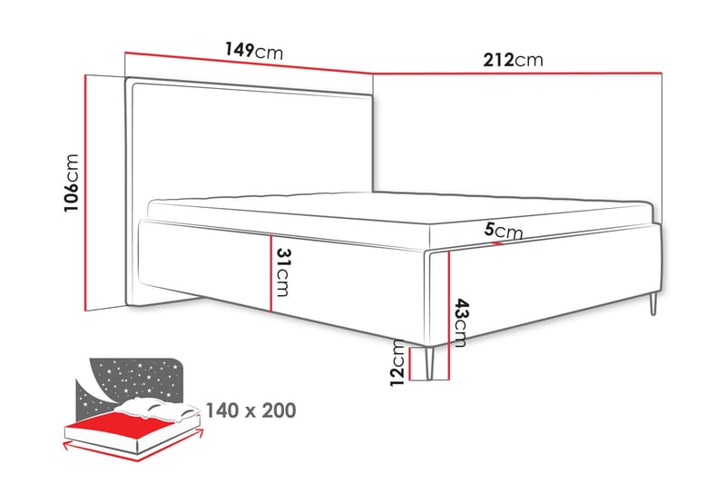 Alaudin Sengeramme 140x200 cm - Grå - Møbler - Senge - Sengeramme & sengestel