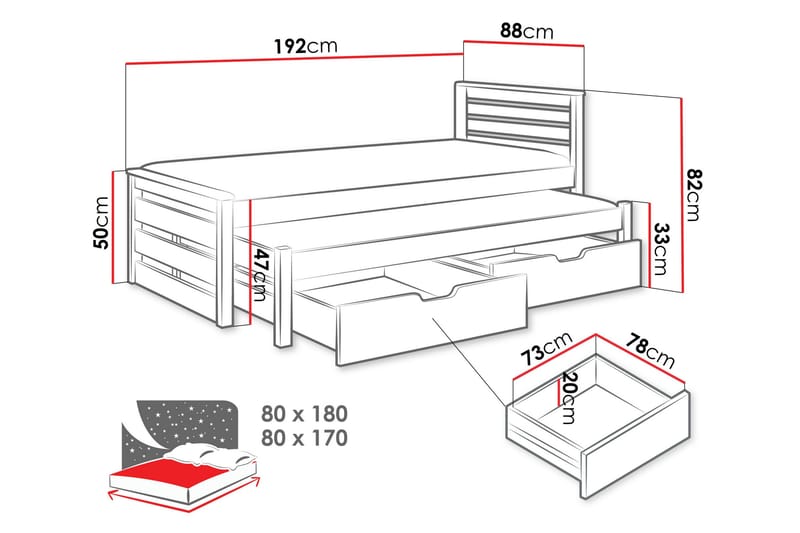 Alderamin Sengeramme 80x180 cm - Hvid - Møbler - Senge - Sengeramme & sengestel