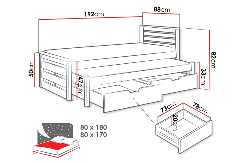 Alderamin Sengeramme 80x180 cm - Hvid - Møbler - Senge - Sengeramme & sengestel