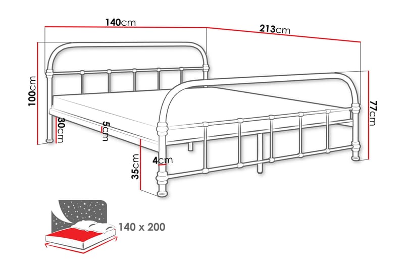 Aleesha Sengeramme 140x200 cm - Sort - Møbler - Senge - Sengeramme & sengestel