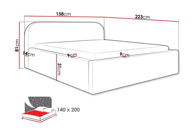 Alfiya Sengeramme 140x200 cm - Sort - Møbler - Senge - Sengeramme & sengestel