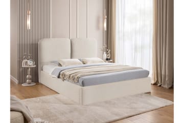 Arondel Sengepakke i Bouclé med Opbevaring og Sengegavl + Topmadras - Beige - Møbler - Senge - Sengeramme & sengestel