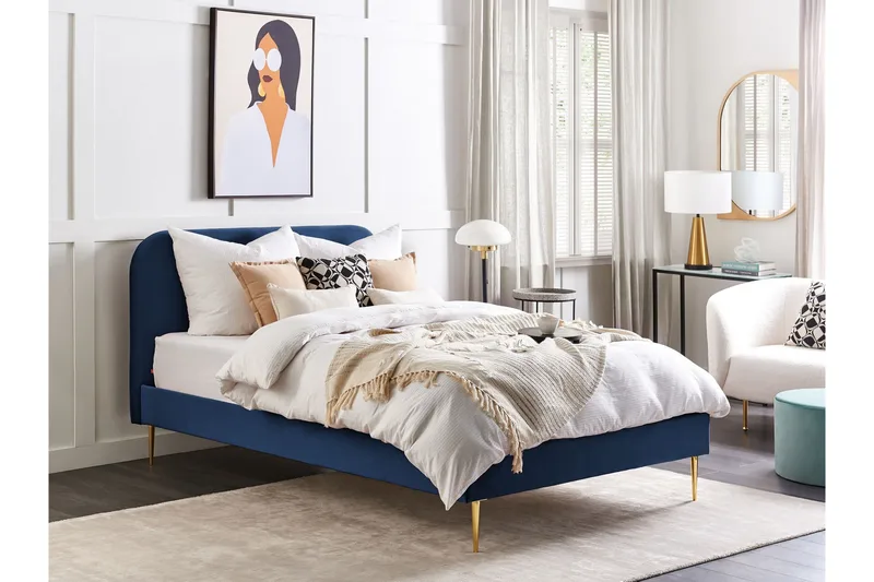 Baako Sengeramme 140x200 cm - Blå/Guld - Møbler - Senge - Sengeramme & sengestel