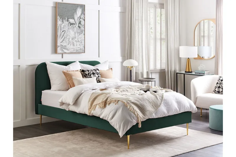 Baako Sengeramme 140x200 cm - Grøn/Guld - Møbler - Senge - Sengeramme & sengestel