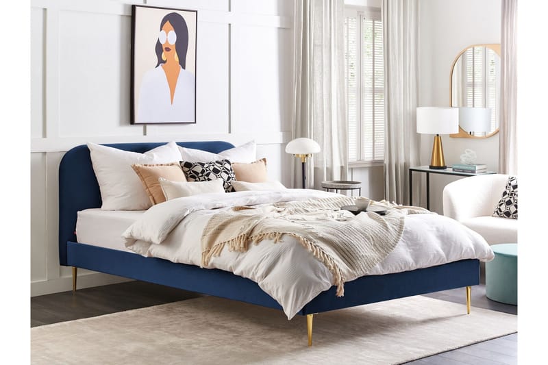 Baako Sengeramme 180x200 cm - Blå/Guld - Møbler - Senge - Sengeramme & sengestel