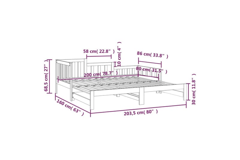 beBasic daybed med udtræk 2x(80x200) cm massivt fyrretræ - Brun - Møbler - Senge - Sengeramme & sengestel