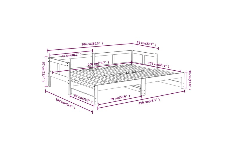 beBasic daybed med udtræk 2x(80x200) cm massivt fyrretræ - Brun - Møbler - Senge - Sengeramme & sengestel