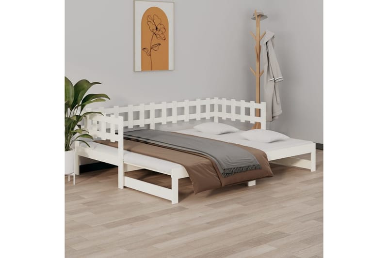 beBasic daybed med udtræk 2x(80x200) cm massivt fyrretræ hvid - Hvid - Sengeramme & sengestel