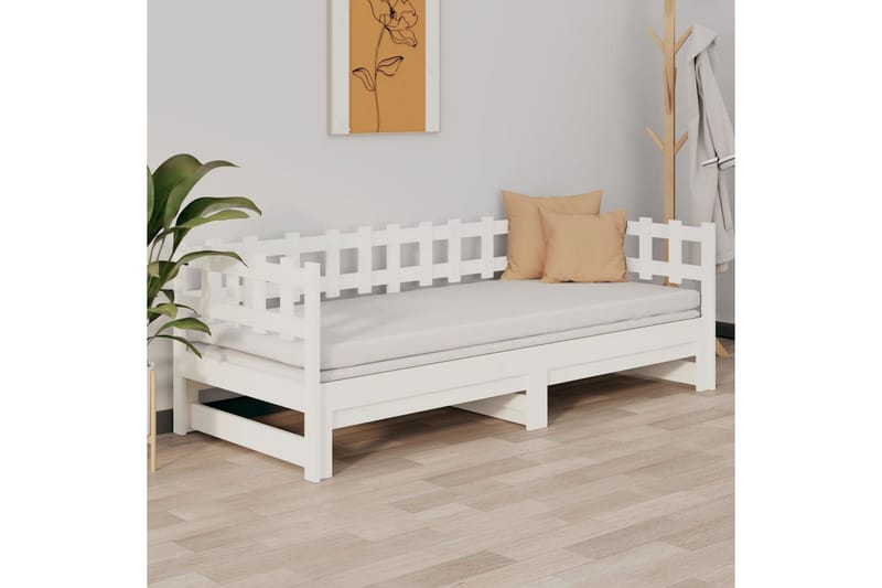 beBasic daybed med udtræk 2x(80x200) cm massivt fyrretræ hvid - Hvid - Sengeramme & sengestel
