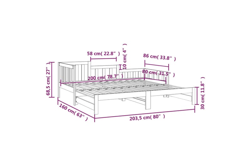 beBasic daybed med udtræk 2x(80x200) cm massivt fyrretræ hvid - Hvid - Møbler - Senge - Sengeramme & sengestel