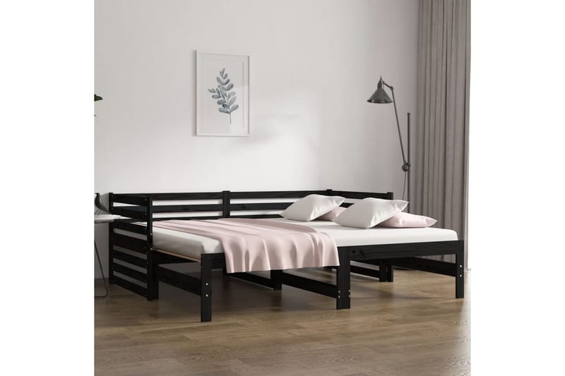 beBasic daybed med udtræk 2x(80x200) cm massivt fyrretræ sort - Sort - Sengeramme & sengestel