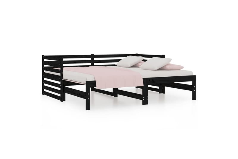 beBasic daybed med udtræk 2x(80x200) cm massivt fyrretræ sort - Sort - Sengeramme & sengestel