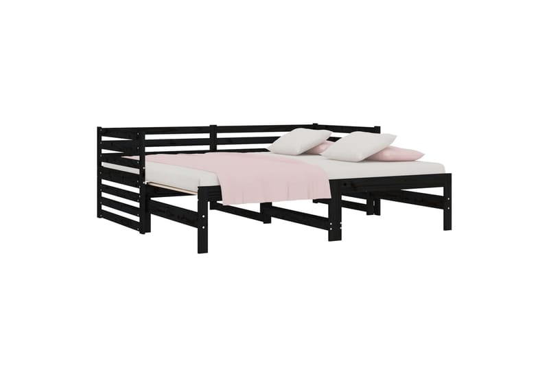 beBasic daybed med udtræk 2x(80x200) cm massivt fyrretræ sort - Sort - Sengeramme & sengestel