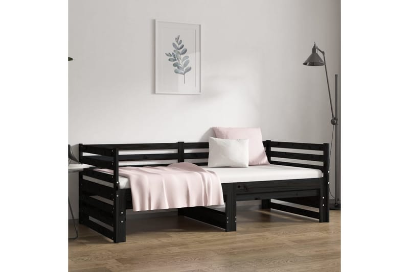 beBasic daybed med udtræk 2x(80x200) cm massivt fyrretræ sort - Sort - Sengeramme & sengestel