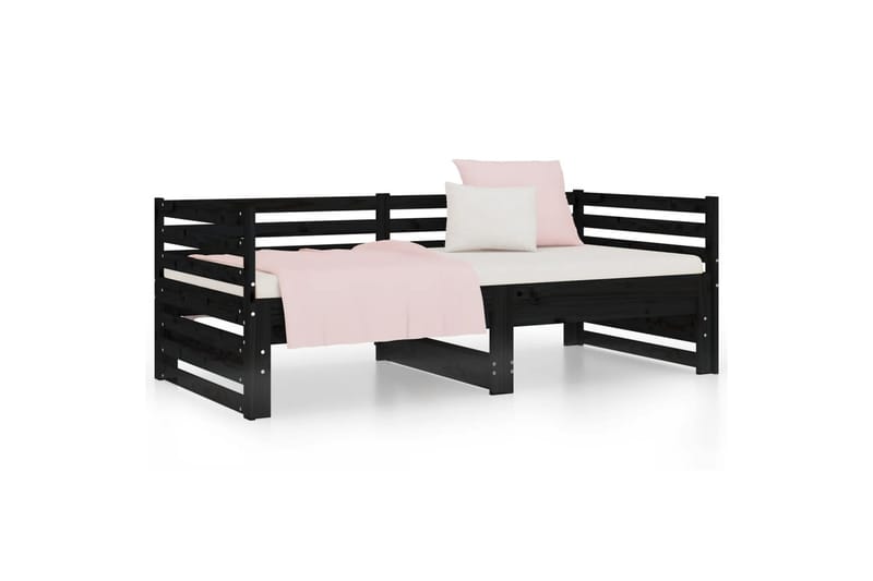 beBasic daybed med udtræk 2x(80x200) cm massivt fyrretræ sort - Sort - Sengeramme & sengestel