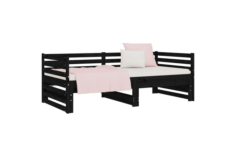 beBasic daybed med udtræk 2x(80x200) cm massivt fyrretræ sort - Sort - Sengeramme & sengestel