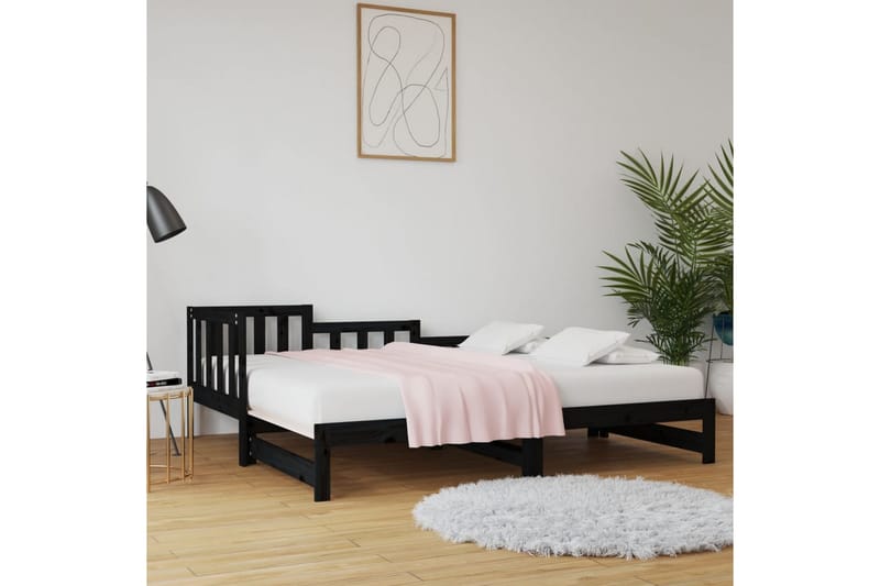 beBasic daybed med udtræk 2x(80x200) cm massivt fyrretræ sort - Sort - Sengeramme & sengestel