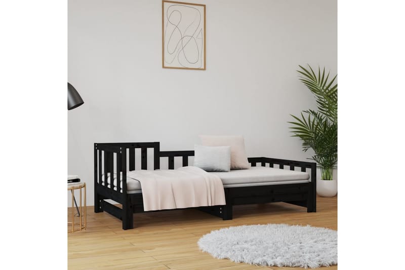 beBasic daybed med udtræk 2x(80x200) cm massivt fyrretræ sort - Sort - Sengeramme & sengestel