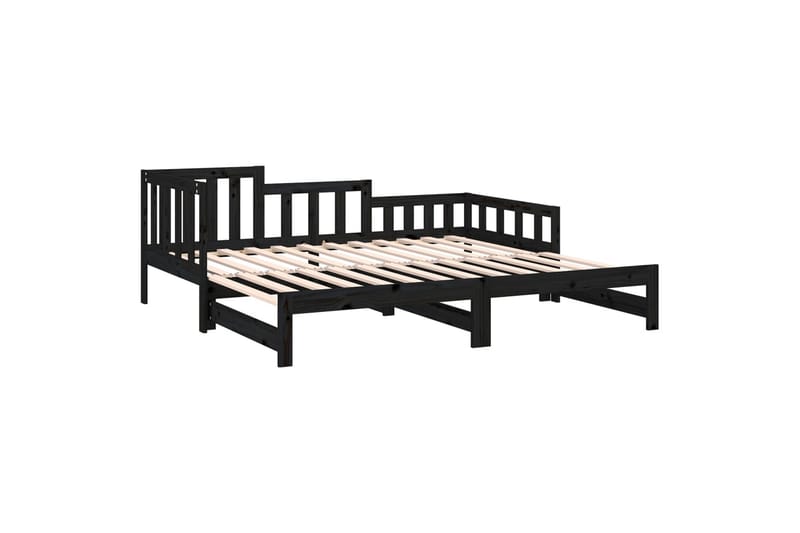 beBasic daybed med udtræk 2x(80x200) cm massivt fyrretræ sort - Sort - Sengeramme & sengestel