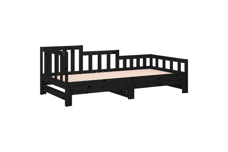 beBasic daybed med udtræk 2x(80x200) cm massivt fyrretræ sort - Sort - Sengeramme & sengestel