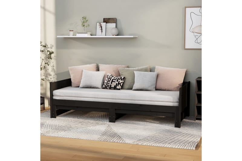 beBasic daybed med udtræk 2x(80x200) cm massivt fyrretræ sort - Sort - Sengeramme & sengestel