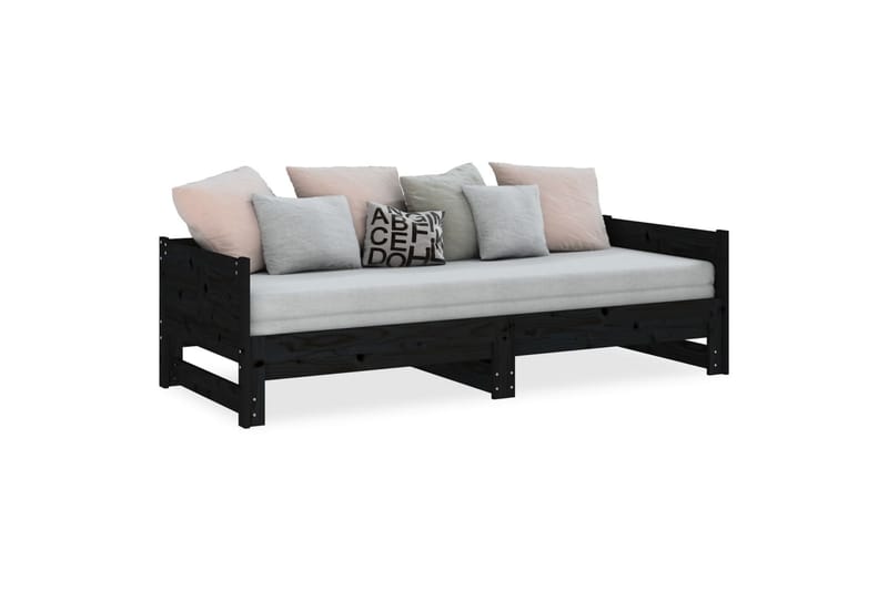 beBasic daybed med udtræk 2x(80x200) cm massivt fyrretræ sort - Sort - Sengeramme & sengestel