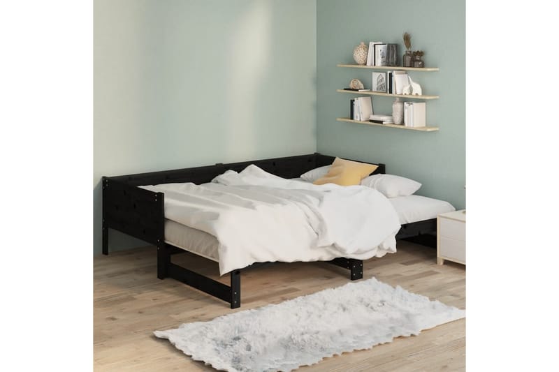 beBasic daybed med udtræk 2x(80x200) cm massivt fyrretræ sort - Sort - Sengeramme & sengestel