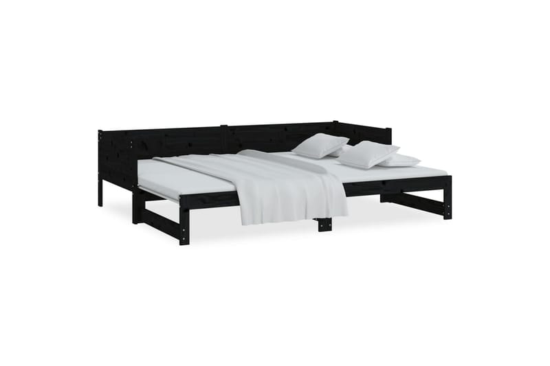 beBasic daybed med udtræk 2x(80x200) cm massivt fyrretræ sort - Sort - Sengeramme & sengestel