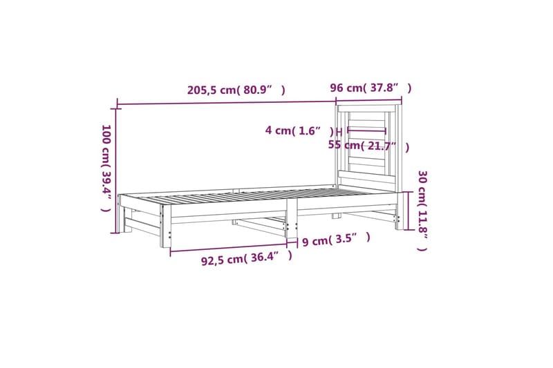 beBasic daybed med udtræk 2x(90-190) cm massivt fyrretræ hvid - Hvid - Sengeramme & sengestel