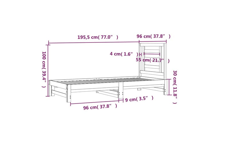 beBasic daybed med udtræk 2x(90-190) cm massivt fyrretræ - Hvid - Sengeramme & sengestel