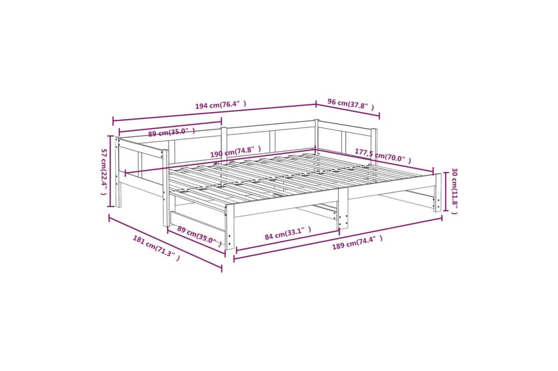 beBasic daybed med udtræk 2x(90x190) cm massivt fyrretræ - Brun - Møbler - Sofaer - Daybed