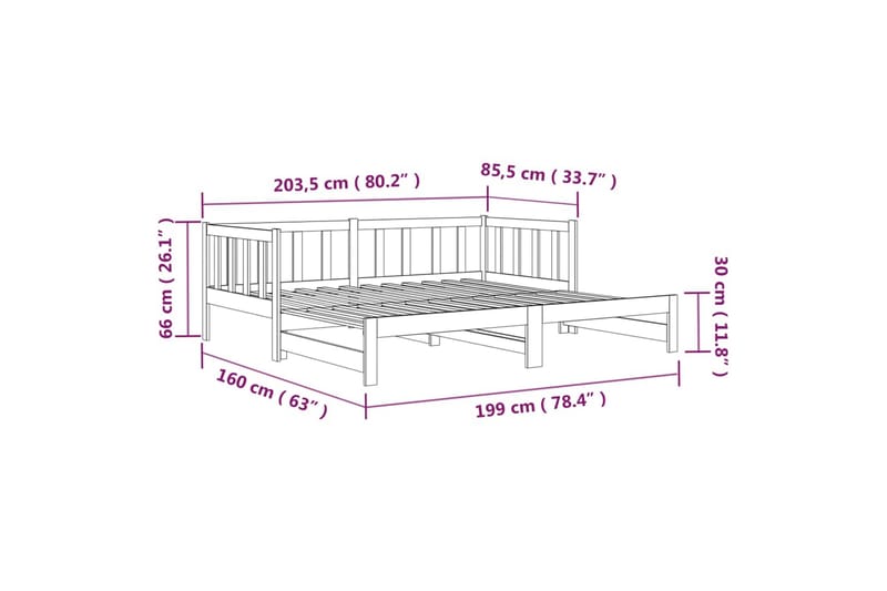 beBasic daybed med udtræk 2x(90x190) cm massivt fyrretræ grå - GrÃ¥ - Sengeramme & sengestel