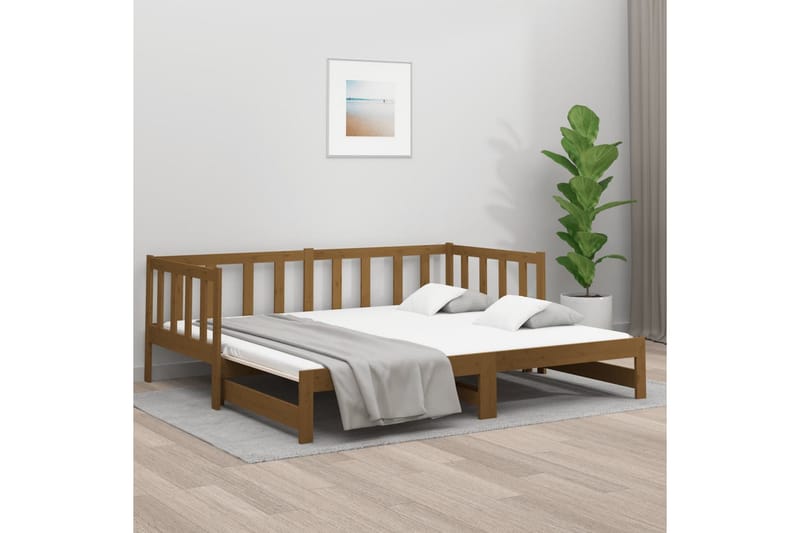 beBasic daybed med udtræk 2x(90x190) cm massivt fyrretræ gyldenbrun - Brun - Sengeramme & sengestel