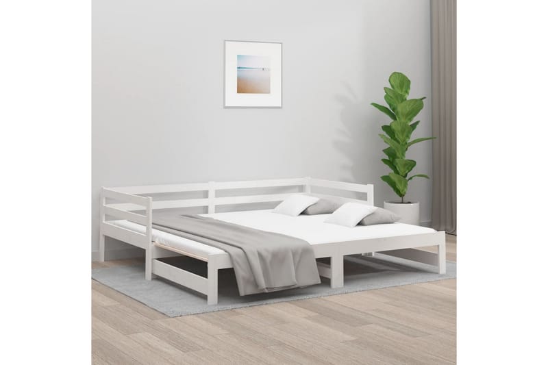 beBasic daybed med udtræk 2x(90x190) cm massivt fyrretræ hvid - Hvid - Sengeramme & sengestel