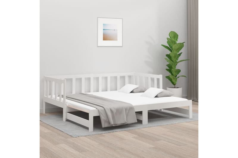 beBasic daybed med udtræk 2x(90x190) cm massivt fyrretræ hvid - Hvid - Sengeramme & sengestel