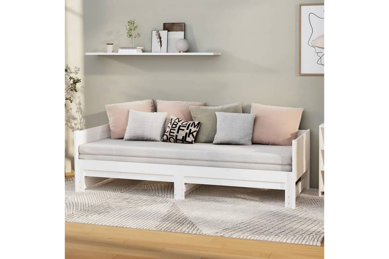 beBasic daybed med udtræk 2x(90x190) cm massivt fyrretræ hvid - Hvid - Sengeramme & sengestel