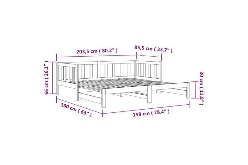 beBasic daybed med udtræk 2x(90x190) cm massivt fyrretræ hvid - Hvid - Møbler - Senge - Sengeramme & sengestel