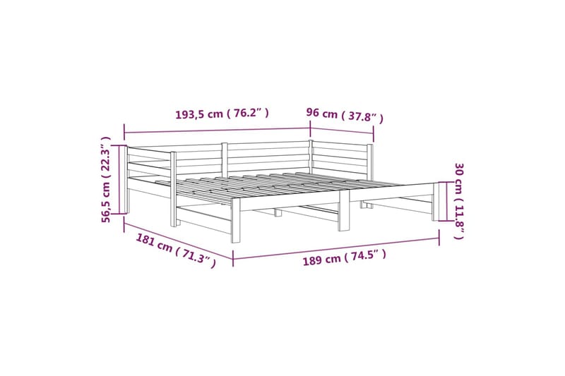 beBasic daybed med udtræk 2x(90x190) cm massivt fyrretræ hvid - Hvid - Sengeramme & sengestel