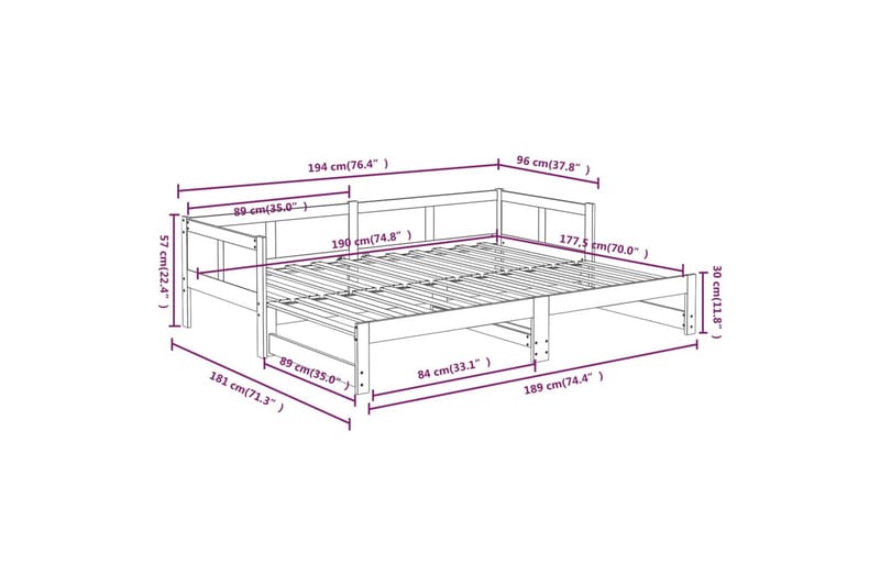 beBasic daybed med udtræk 2x(90x190) cm massivt fyrretræ hvid - Hvid - Møbler - Sofaer - Daybed