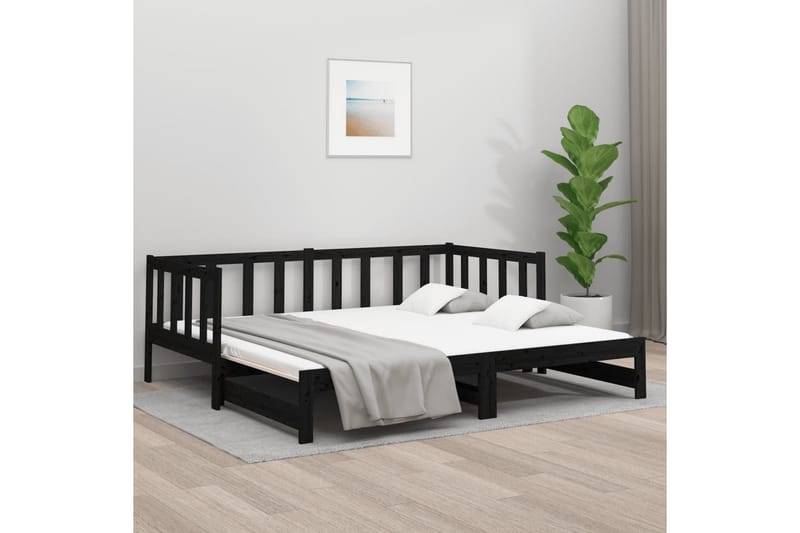 beBasic daybed med udtræk 2x(90x190) cm massivt fyrretræ sort - Sort - Sengeramme & sengestel