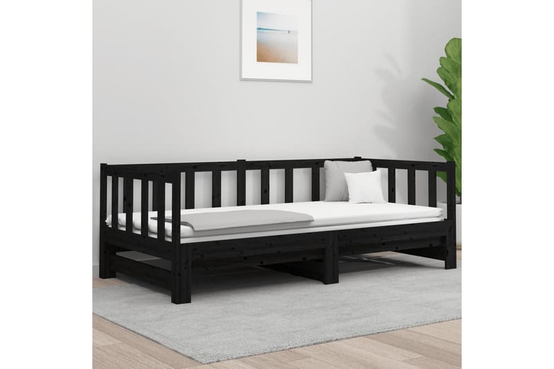 beBasic daybed med udtræk 2x(90x190) cm massivt fyrretræ sort - Sort - Sengeramme & sengestel
