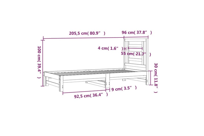 beBasic daybed med udtræk 2x(90x200) cm massivt fyrretræ - GrÃ¥ - Sengeramme & sengestel