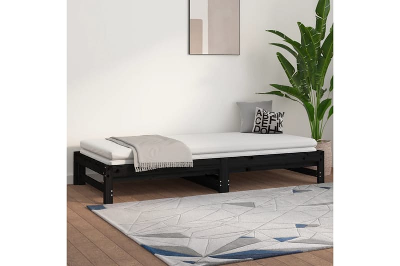 beBasic daybed med udtræk 2x(90x200) cm massivt fyrretræ sort - Sort - Møbler - Senge - Sengeramme & sengestel