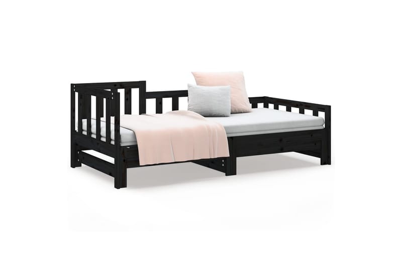 beBasic daybed med udtræk 2x(90x200) cm massivt fyrretræ sort - Sort - Sengeramme & sengestel